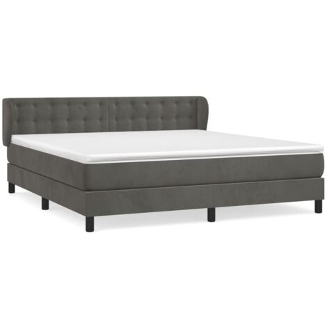 Lit à sommier tapissier et matelas, Lit adulte pour 2 personnes Assemblage Facile, Gris foncé 160x200cm Velours OIB7475E