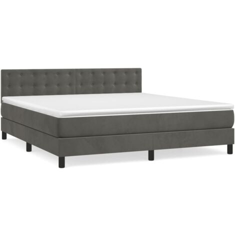 Lit à sommier tapissier et matelas, Lit adulte pour 2 personnes Assemblage Facile, Gris foncé 160x200cm Velours OIB8030E