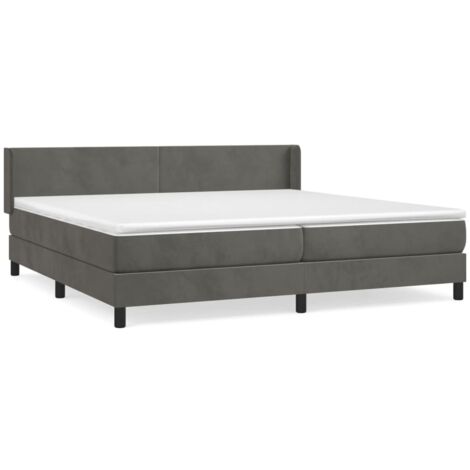 Lit à sommier tapissier et matelas, Lit adulte pour 2 personnes Assemblage Facile, Gris foncé 200x200cm Velours OIB4148E