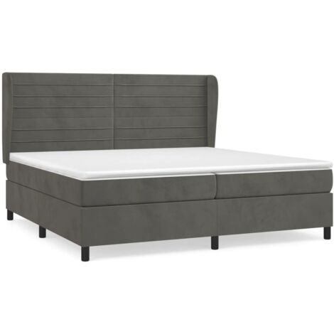 Lit à sommier tapissier et matelas, Lit adulte pour 2 personnes Assemblage Facile, Gris foncé 200x200cm Velours OIB6913E