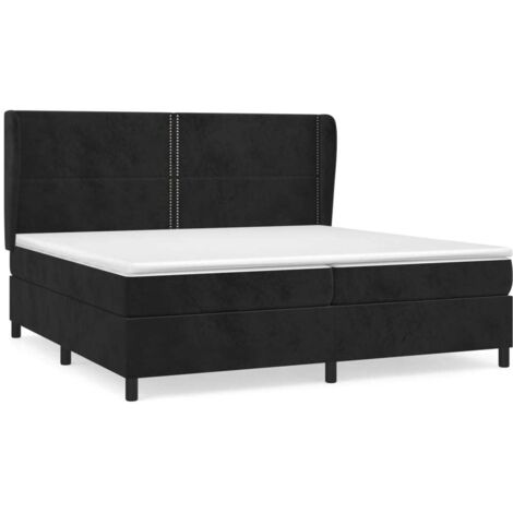 Lit à sommier tapissier et matelas, Lit adulte pour 2 personnes Assemblage Facile, Noir 200x200 cm Velours OIB9070E