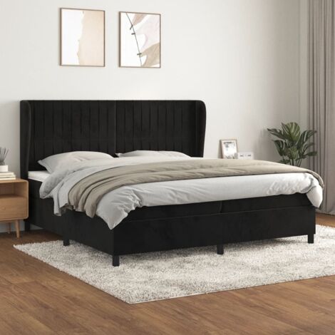 Lit à sommier tapissier et matelas, Lit double, Lit adulte Noir 200x200 cm Velours GSW98326