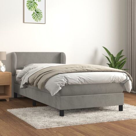 Lit à sommier tapissier et matelas, Lit simple, Lit adulte, Gris clair 90x200 cm Velours GSW81324