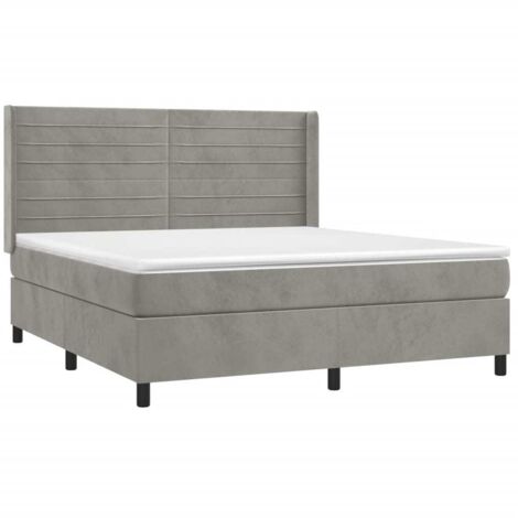 Lit à sommier tapissier matelas et LED Gris clair 160x200 Velours