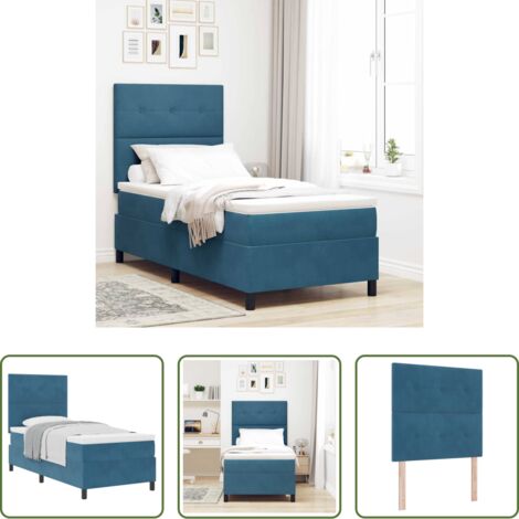 Lit à têtière réglable -  Lit à ressorts avec matelas Bleu foncé 80 x 200 cm Velours