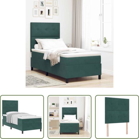 Lit à têtière réglable -  Lit à ressorts avec matelas Vert foncé 80 x 200 cm Velours