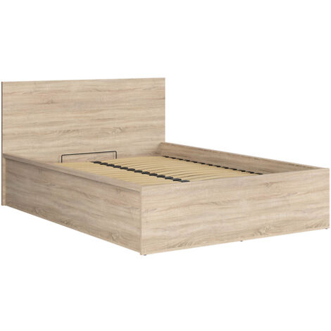 Lit adule 140x200 Lit coffre 2 places avec sommier et rangement, coloris chêne Sonoma - Longueur 204,5 x Profondeur 149 x Hauteur 95/40,5 cm