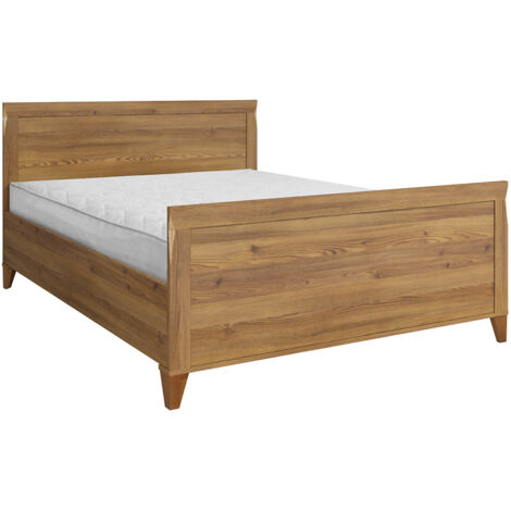 Lit adule double 140x200 lit 2 places coloris Mélèze doré - Longueur 204,5 x Profondeur 145,5 x Hauteur 78,5-102,5 cm