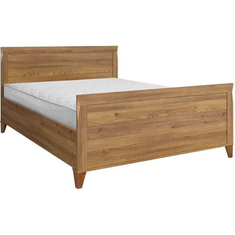 Lit adule double 160x200 lit 2 places coloris Mélèze doré - Longueur 204,5 x Profondeur 165,5 x Hauteur 78,5-102,5 cm