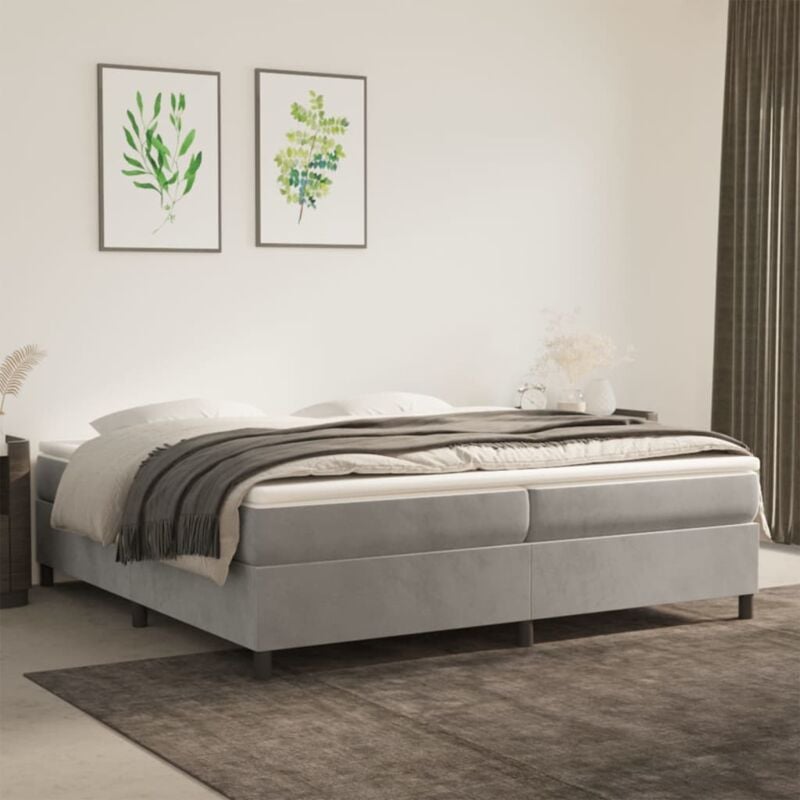 Maisonchic - Lit double - 200x200 cm, Lit adulte et enfants, Cadre de lit sans matelas gris clair velours FR812961 design in