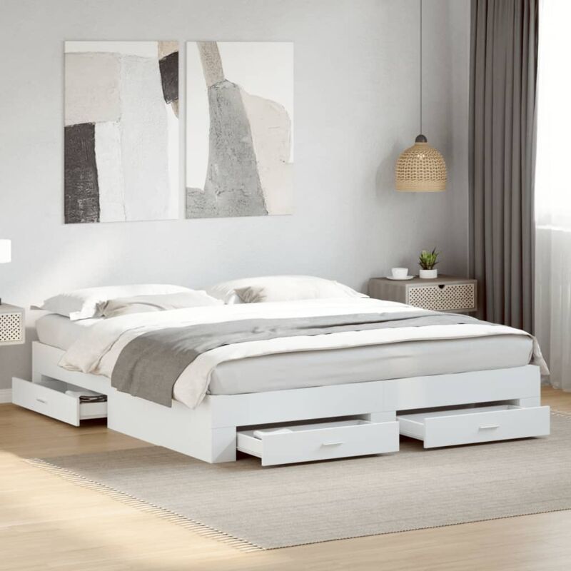 Lit adulte- 180x200cm, Lit double avec tiroirs blanc bois d'ingénierie CON44691 design in