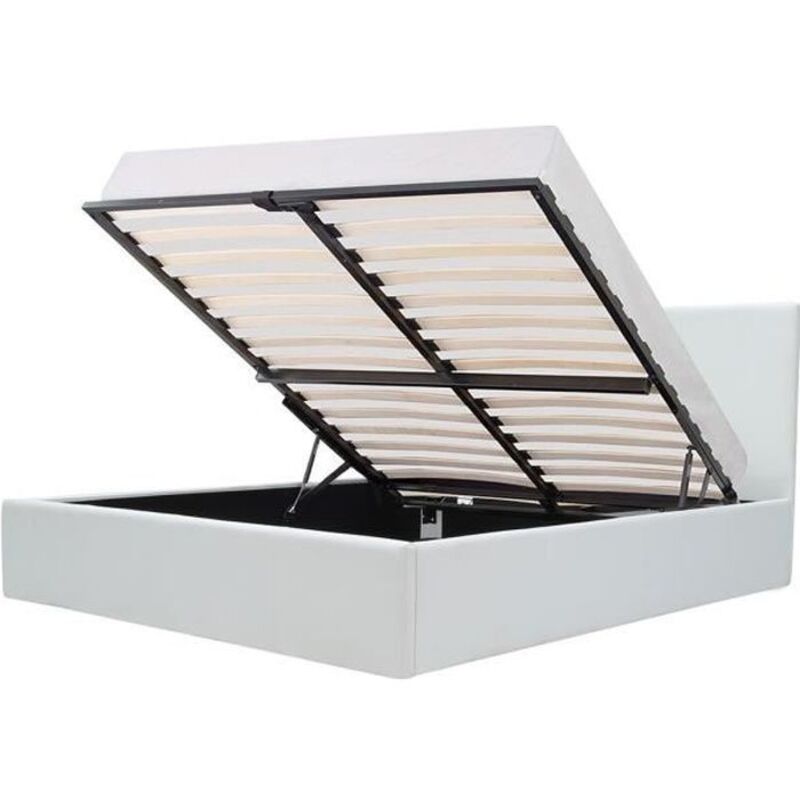 Les Tendances - martin Lit adulte 140 x 190 cm + coffre de rangement - Simili blanc - Sommier inclus