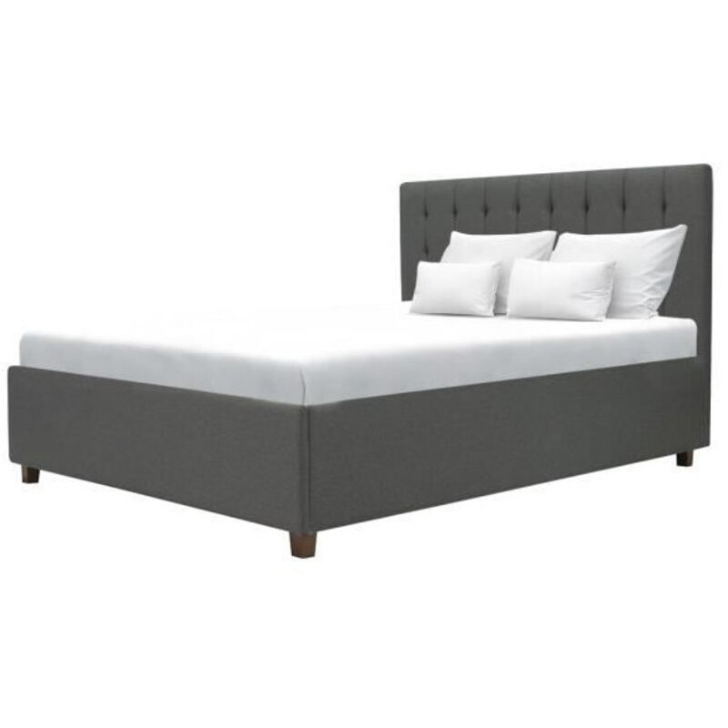 Les Tendances - emily Lit adulte 140x190 cm + Coffre de rangement - Tissu imitation lin gris foncé - Sommier inclus