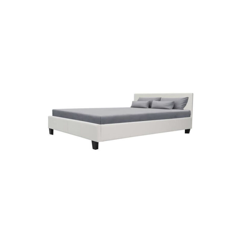 Les Tendances - kansas Lit adulte 140 x 190 cm - Simili blanc - Sommier inclus