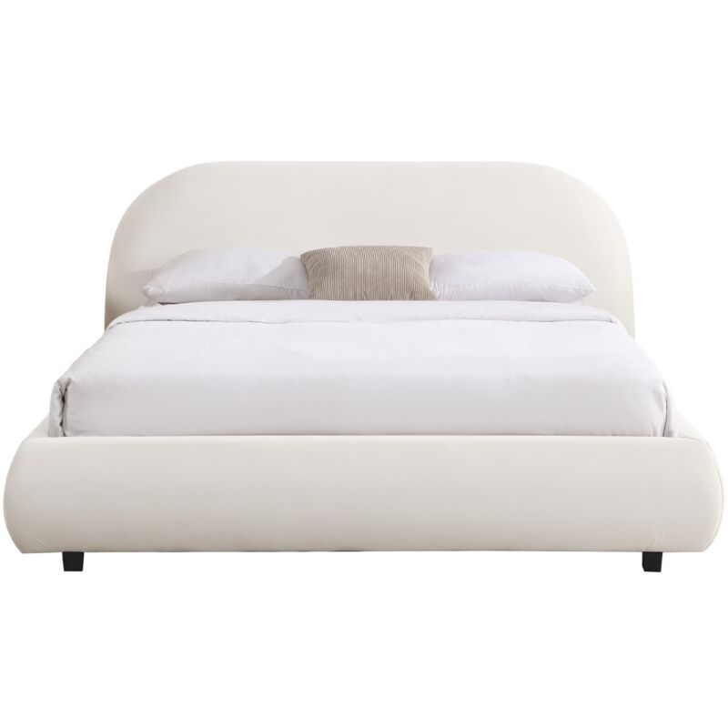 Homifab - Lit adulte 140x190 cm avec sommier et tête de lit matelassée en velours beige - Maddie