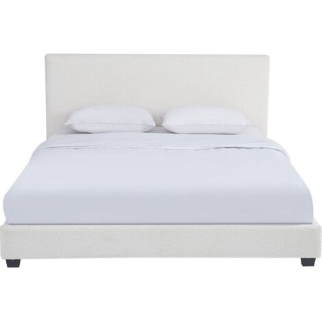 Lit adulte 140x190 cm avec tête de lit capitonnée en tissu bouclé beige - William