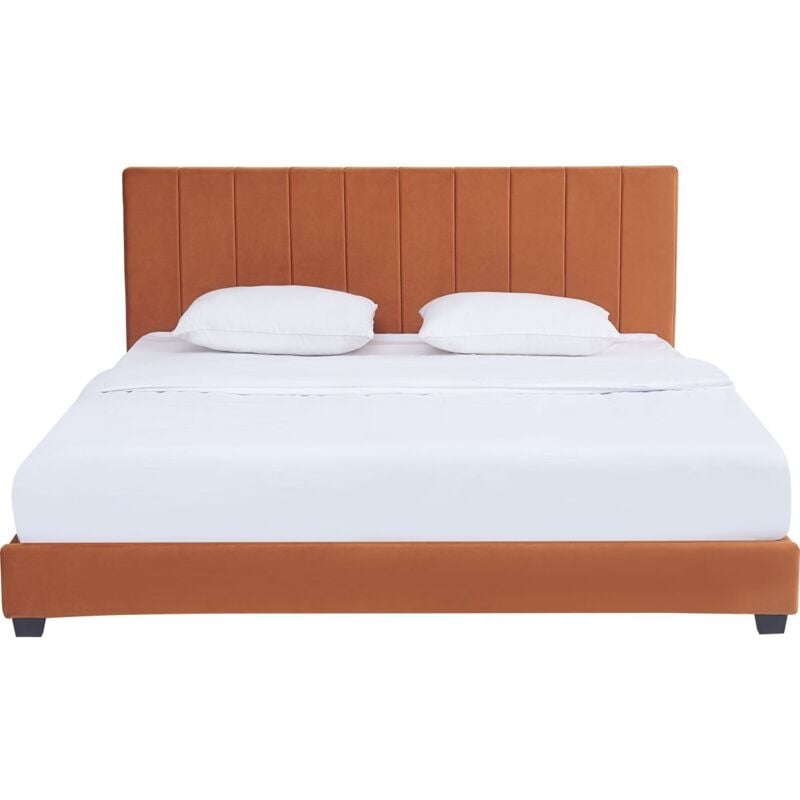 Homifab - Lit adulte 180x200 cm avec tête de lit capitonnée en velours terracotta - William
