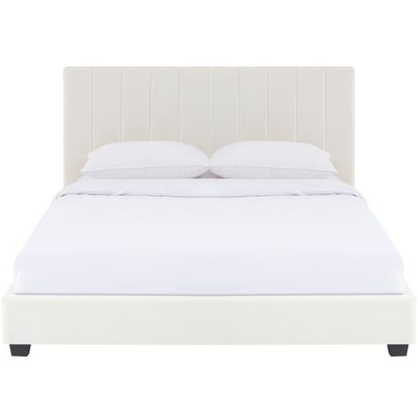 Lit adulte 140x190 cm avec tête de lit capitonnée en velours beige - William