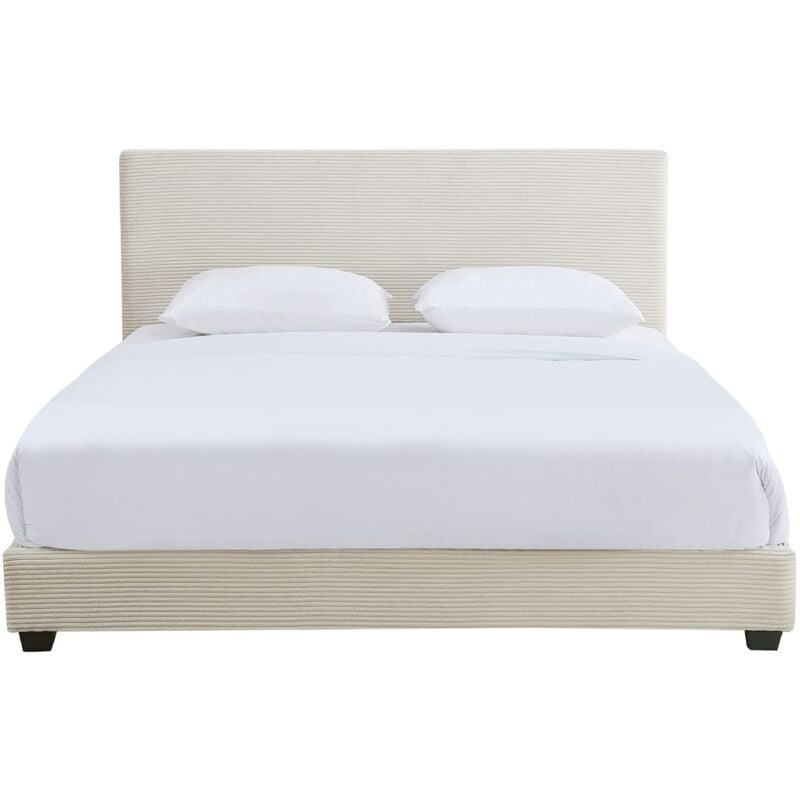 Homifab - Lit adulte 140x190 cm avec tête de lit capitonnée en velours côtelé beige - William