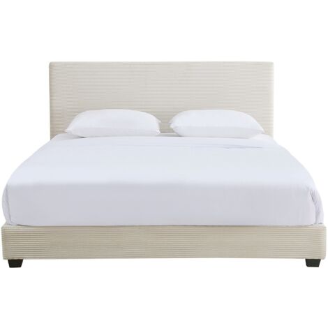 Lit adulte 140x190 cm avec tête de lit capitonnée en velours côtelé beige - William