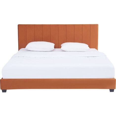 Lit adulte 140x190 cm avec tête de lit capitonnée en velours terracotta - William