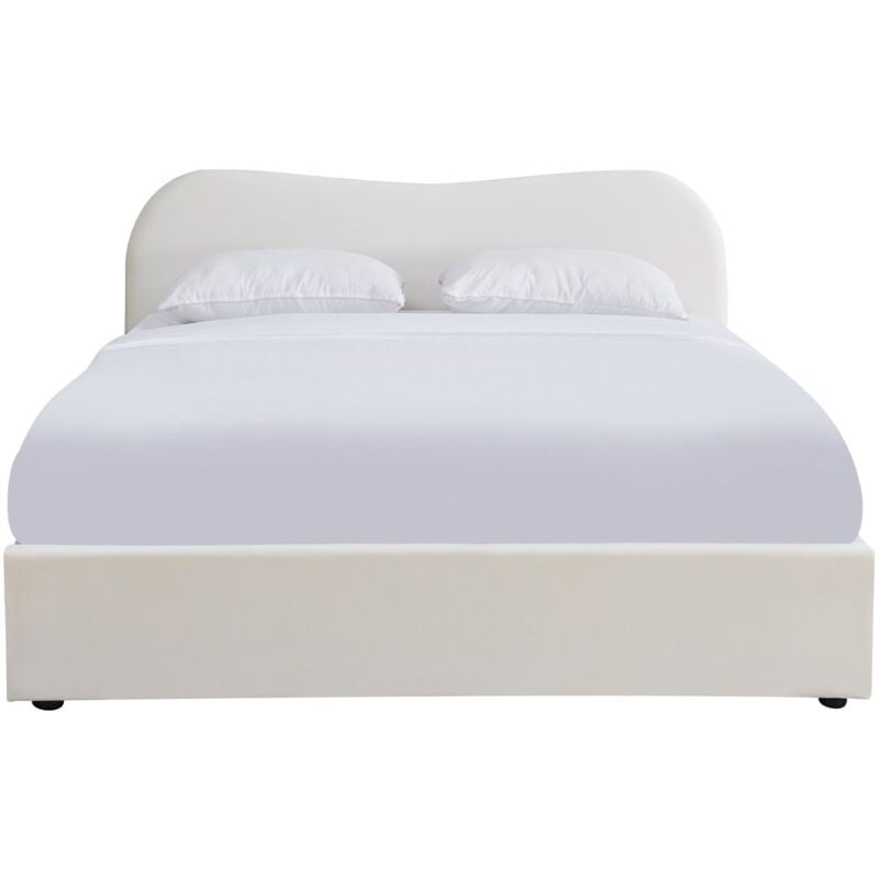 Homifab - Lit adulte 160x200 cm avec tête le lit matelassée en velours beige - Ninon