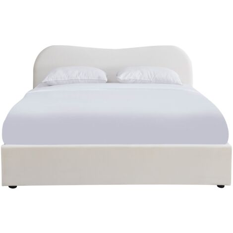 Lit adulte 140x190 cm avec tête le lit matelassée en velours beige - Ninon