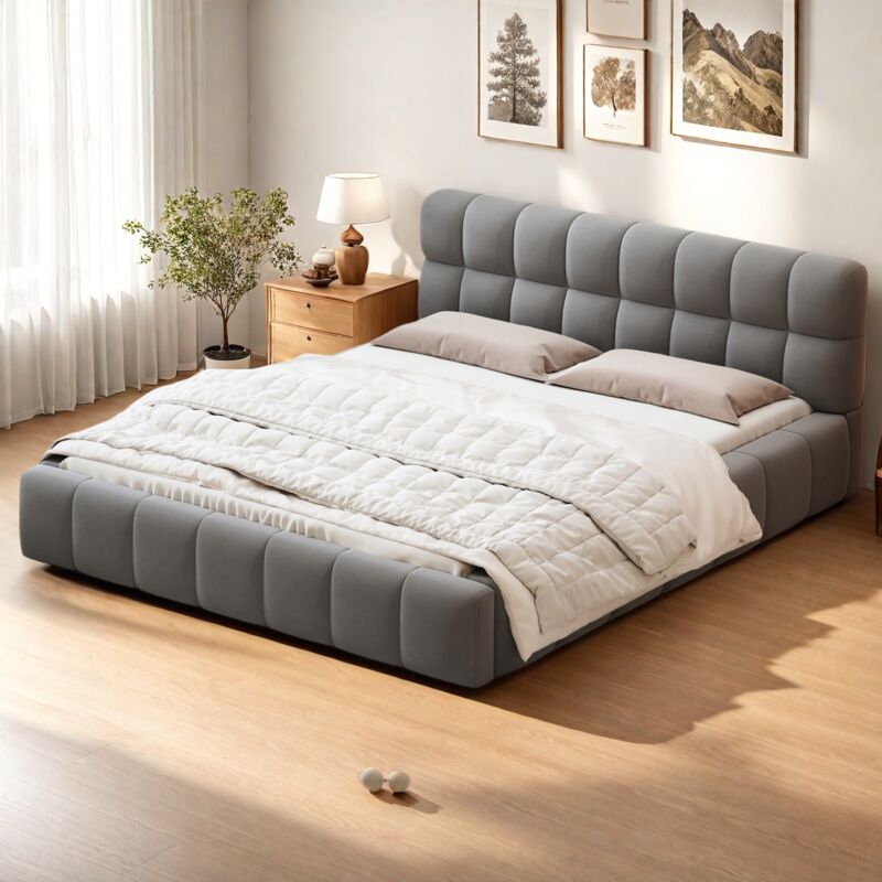 Sureh - Lit adulte 140x190, Lit double, Lit capitonne avec dossier moelleux, lit plat avec bordure rembourrée, lit au sol, lit bas, sommier à lattes,