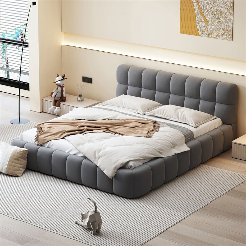 Vidaxl - Lit adulte 140x190cm, lit double en lin avec dossier moelleux, Lit plat avec encadrement rembourré, sommier à lattes, tête de lit, gris