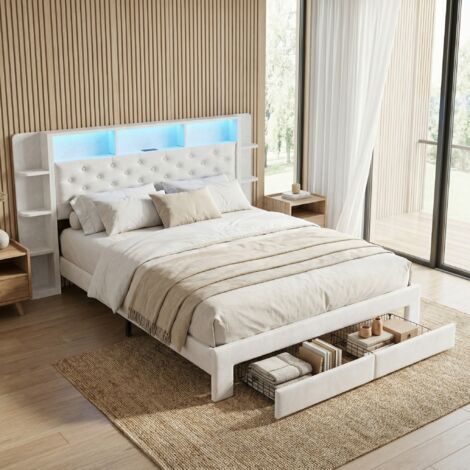 Evaolph Lit Coffre 140x200 avec Rangement et éclairage LED, Lit 140x200 avec Sommier à Lattes, Lit Double avec Prises, USB et Type-C, Lit 2 Personnes, PU, Noir Evaolph Lit Coffre 140x200 avec Rangement et éclairage LED, Lit 140x200 avec Sommier à Lattes, Lit Double avec Prises, USB et Type-C, Lit 2 Personnes, PU, Noir