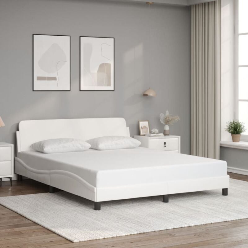 Lit adulte-160x200 cm + tête de lit Blanc Similicuir PEOR95453 design in