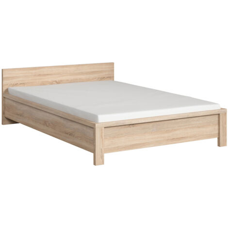 Lit adulte 140x200 coloris chêne Sonoma - Longueur 206,5 x Largeur 148 x Hauteur 35-60,5 cm