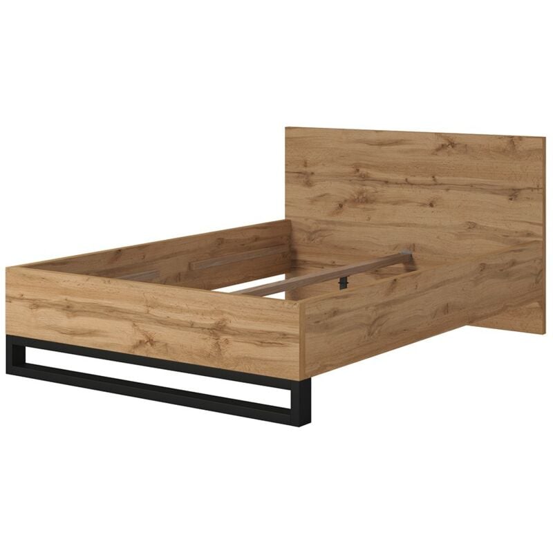 Meublorama - Lit adulte 140x200 style industriel - Collection milos. Coloris chêne brut et noir.