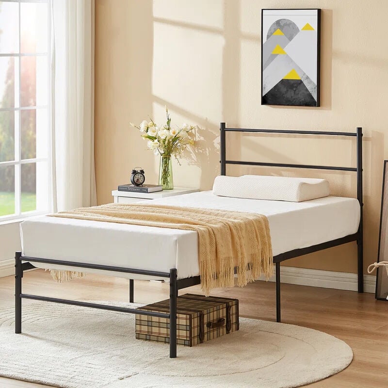 Iztoss - Lit adulte 90x190, Cadre de lit en métal, Sommier 90x190 Avec Tête de lit, Noir