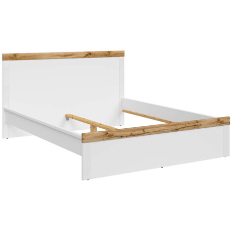 Lit adulte 160 x 200 lit 2 places, coloris Blanc/Chêne wotan - Longueur 204,5 x Profondeur 169 x Hauteur 40,5-100,5 cm