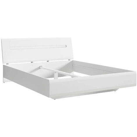 Lit adulte 160 x 200 lit double, coloris Blanc/Blanc haute brillance - Longueur 214 x Profondeur 165 x Hauteur 35-86 cm