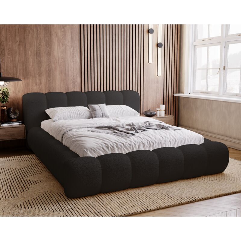 Emporius - Lit adulte 160x200 avec Rangement Cloud - Lit Rembourré 160x200, Lit bouclé Noir (Anthology 19)