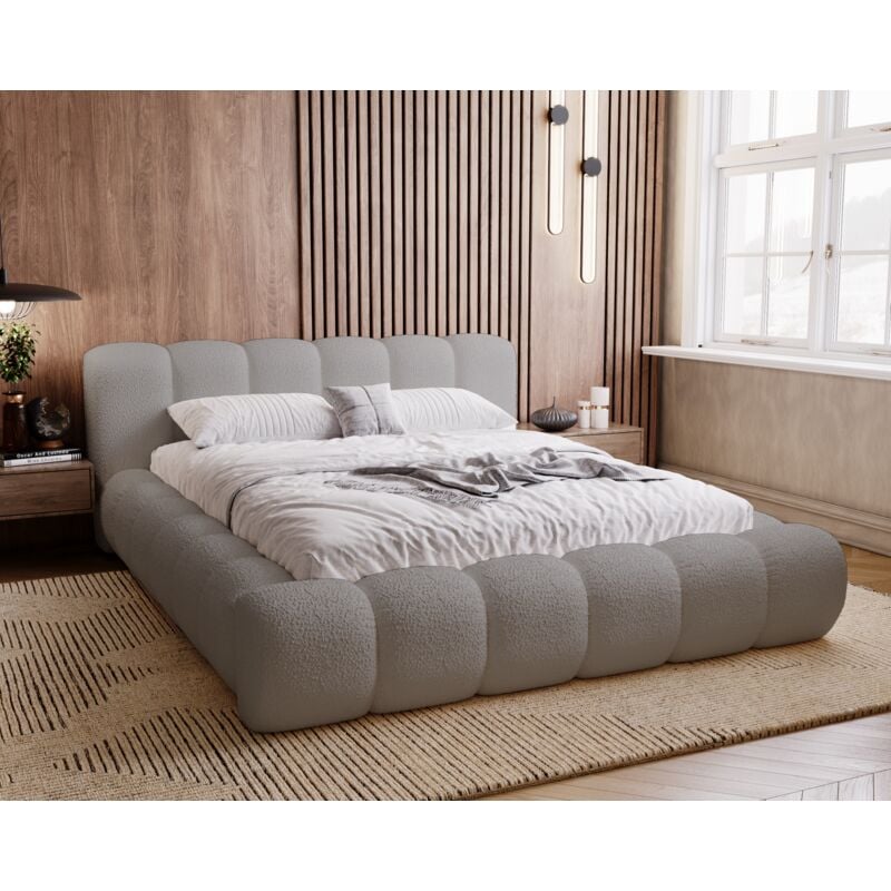 Emporius - Lit adulte 180x200 avec Rangement Cloud - Lit Rembourré 180x200, Lit bouclé Gris clair (Anthology 15)