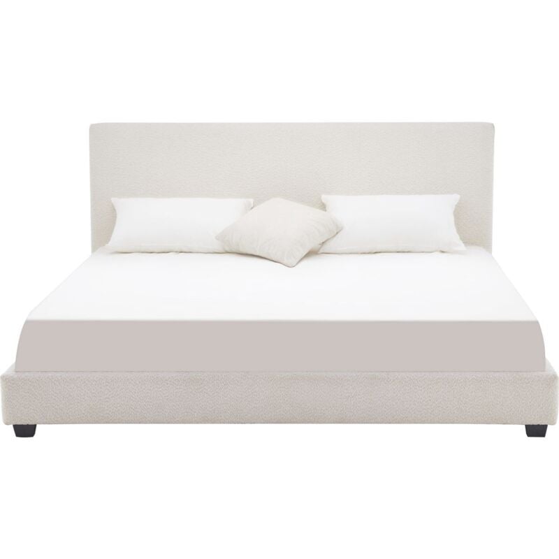 Homifab - Lit adulte 180x200 cm avec tête de lit capitonnée en tissu bouclé beige - William
