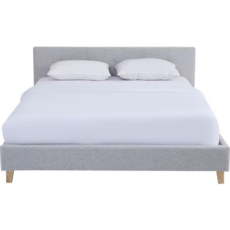 Lit adulte 160x200 cm avec tête de lit capitonnée en tissu gris chiné - Milo