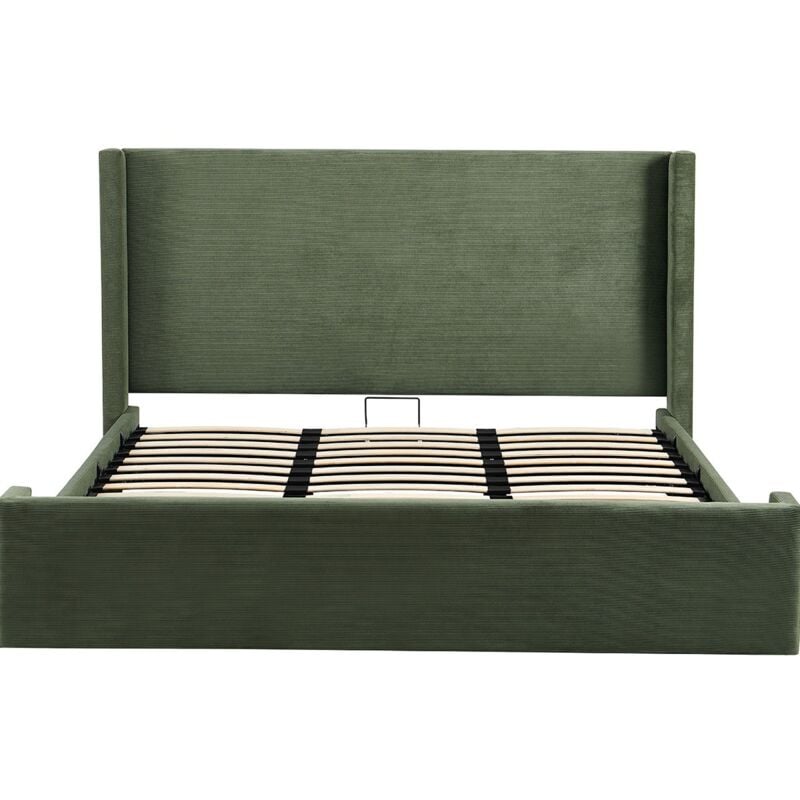 Homifab - Lit adulte 180x200 cm avec tête de lit matelassée en velours côtelé vert kaki - Frida