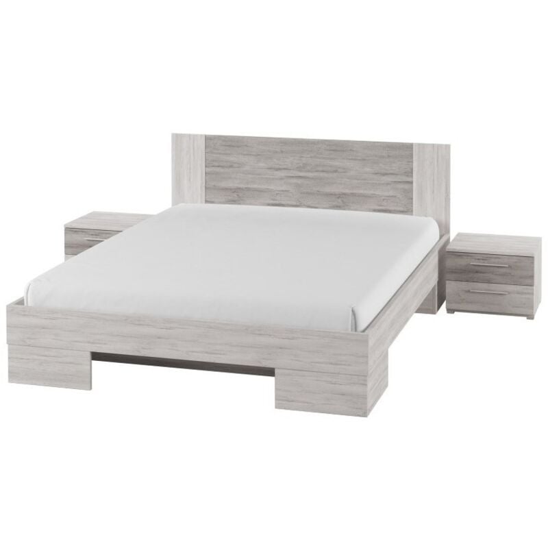 Meublorama - Lit adulte 160x200 collection irina. Chevets intégrés. Coloris gris clair et gris foncé