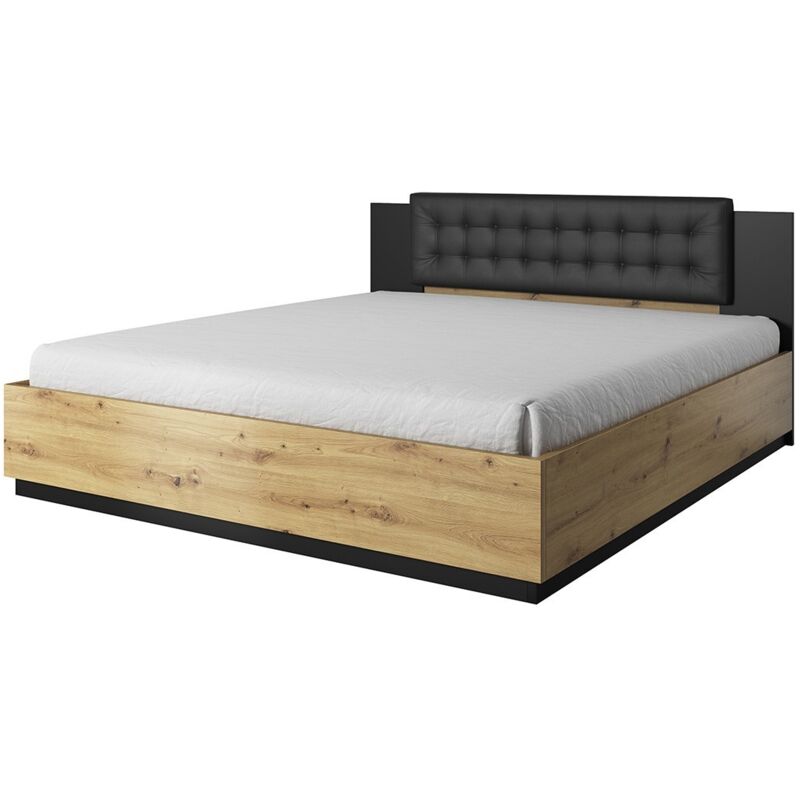 Meublorama - Lit adulte 160x200 coloris chêne clair et noir collection fox. Sommier inclus