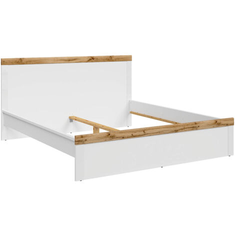 Lit adulte 180 x 200 lit 2 places, coloris Blanc/Chêne wotan - Longueur 204,5 x Profondeur 189 x Hauteur 40,5-100,5 cm