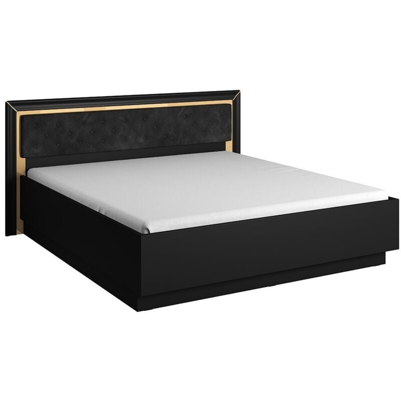 Meublorama - Lit adulte 180x200 collection doha. Coloris noir mat et doré