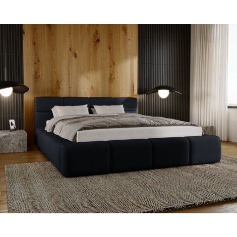 Lit adulte 180x200 Oslo - Lit Double, Lit de Chambre à Coucher - Sommier à lattes, Tête de Lit & lit avec rangement - Noir (Solar 99)