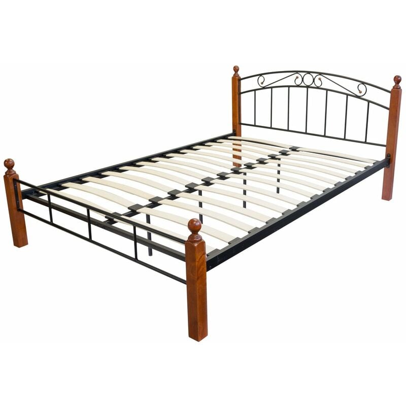 Décoshop26 - Lit adulte 2 personnes en métal et bois 140 x 200cm avec sommier à lattes LIT06026