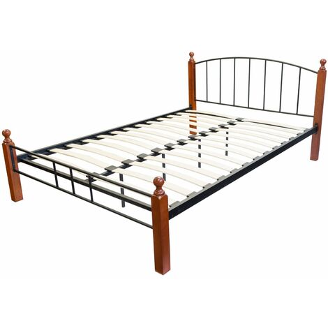 Lit adulte 2 personnes en métal et bois 140 x 200cm avec sommier à lattes - noir
