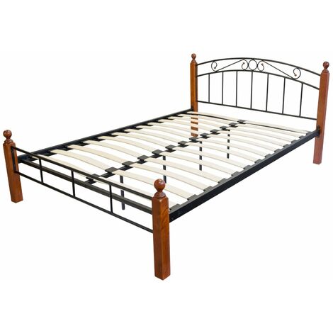 Lit adulte 2 personnes en métal et bois 180 x 200cm avec sommier à lattes LIT06028