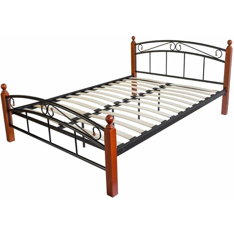 Lit adulte 2 personnes en métal et bois 180 x 200cm avec sommier à lattes LIT06037